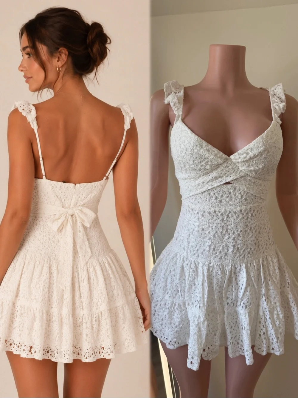 Lace Ruffle Mini Dress - Picture 1 of 7